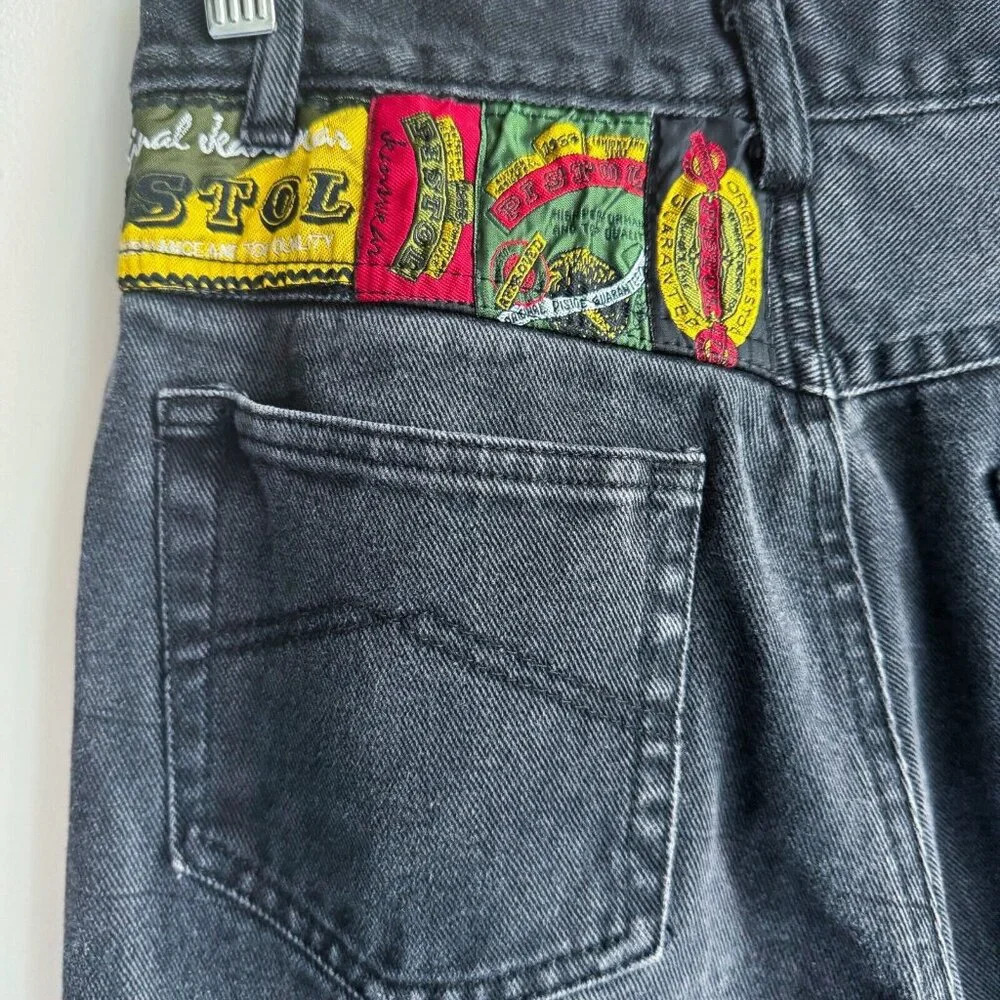 Vintage Pistol  Black Wash Relaxed Leg High Wiast Jeans 28"W